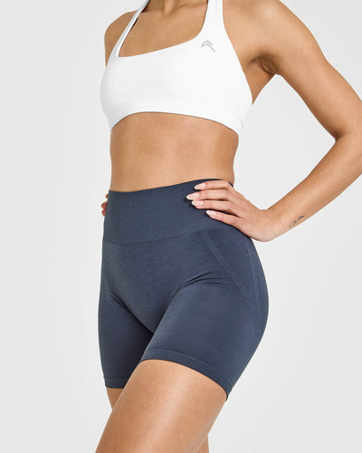 EffortlessLift™ Seamless Shorts with White Logo | True Blue