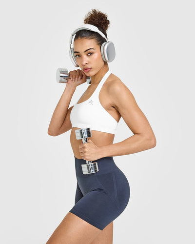 EffortlessLift™ Seamless Shorts with White Logo | True Blue