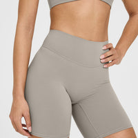 SoftMotion™ Cycling Shorts 8" with White Logo | Warm Sand