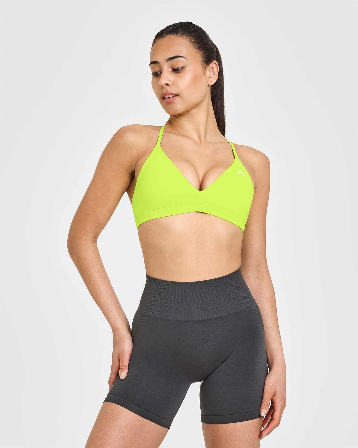 EasyLift™ Ultra Minimal V Neck Bralette with White Logo | Charged Lime Green