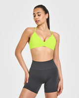 EasyLift™ Ultra Minimal V Neck Bralette with White Logo | Charged Lime Green