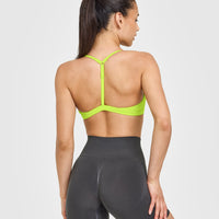 EasyLift™ Ultra Minimal V Neck Bralette with White Logo | Charged Lime Green