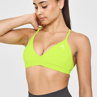 EasyLift™ Ultra Minimal V Neck Bralette with White Logo | Charged Lime Green