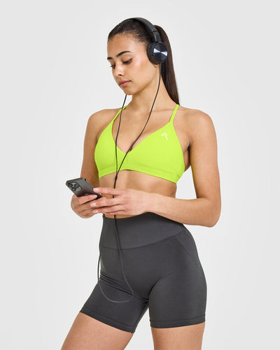 EasyLift™ Ultra Minimal V Neck Bralette with White Logo | Charged Lime Green