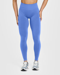 EffortlessLift™ Seamless Leggings with White Logo | Glaucous Blue