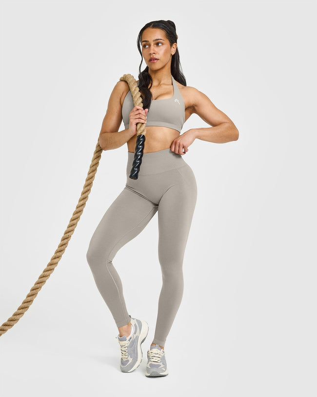 EffortlessLift™ Seamless Leggings with White Logo | Warm Sand