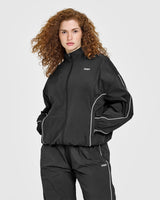 Oversized Piped Woven Track Jacket | Soft Black