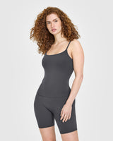 SoftMotion™ Strappy Vest with Built in Bra Shelf with White Logo | Coal