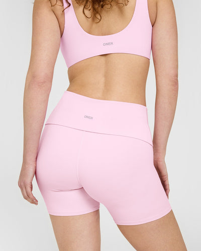 SoftMotion™ Fold Over Shorts 6" with White Logo | Chalk Pink