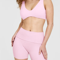 SoftMotion™ Fold Over Shorts 6" with White Logo | Chalk Pink