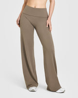 SoftMotion™ Fold Over Straight Leg Bottoms with White Logo | Moss Brown