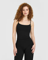 SoftMotion™ Strappy Mid Vest with Built in Bra Shelf with White Logo | Black