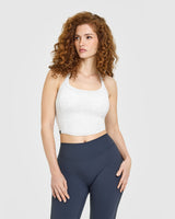 Mellow™ Rib Halter Neck Mid Vest with Built in Bra Shelf | Light Grey Marl