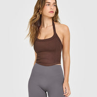 Mellow™ Rib Halter Neck Mid Vest with Built in Bra Shelf | Copper Brown