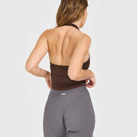 Mellow™ Rib Halter Neck Mid Vest with Built in Bra Shelf | Copper Brown