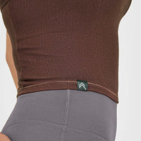Mellow™ Rib Halter Neck Mid Vest with Built in Bra Shelf | Copper Brown