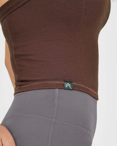 Mellow™ Rib Halter Neck Mid Vest with Built in Bra Shelf | Copper Brown