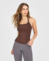 Mellow™ Rib Halter Neck Vest with Built in Bra Shelf | Copper Brown