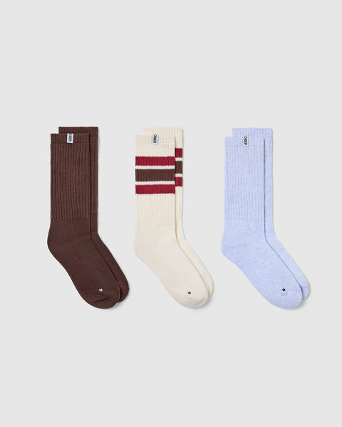 Stripe Slouchy Socks 3 Pack Ruby Red/Espresso Brown | Oner Active CA