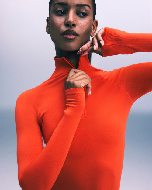 Oner Seamless Mid Weight Fitted 1/2 Zip Long Sleeve Top | Energy Orange
