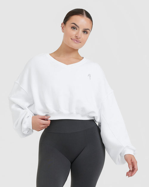 Oner Modal All Day Lightweight Oversized V-Neck Sweatshirt | White