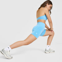 EffortlessLift™ Seamless Shorts with White Logo | Arctic Blue