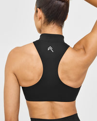 EasyLift™ Zip High Neck Sports Bra with White Logo | Black