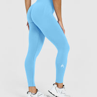 EffortlessLift™ Seamless Leggings with White Logo | Arctic Blue