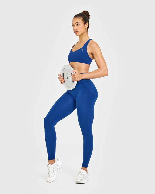 EffortlessLift™ Seamless Leggings with White Logo | Vintage Navy