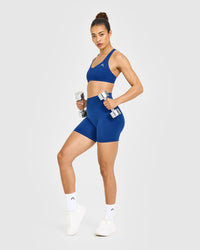 EffortlessLift™ Seamless Shorts with White Logo | Vintage Navy