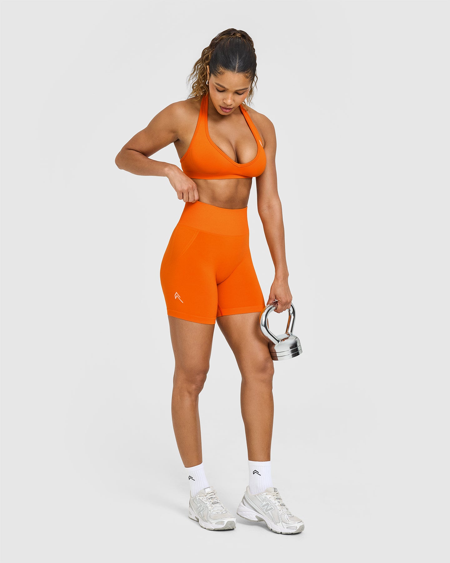 Effortless Seamless Shorts with White Logo | Flame Orange