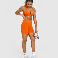 Effortless Seamless Shorts with White Logo | Flame Orange