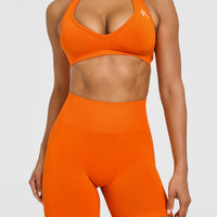 Effortless Seamless Shorts with White Logo | Flame Orange