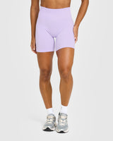 Effortless Seamless Shorts with White Logo | Lavender Purple