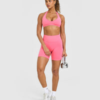 EffortlessLift™ Seamless Shorts with White Logo | Peony Pink