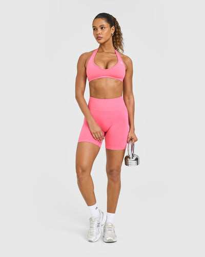 EffortlessLift™ Seamless Shorts with White Logo | Peony Pink
