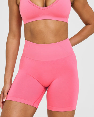 EffortlessLift™ Seamless Shorts with White Logo | Peony Pink