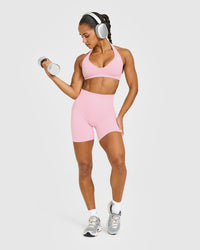 EffortlessLift™ Seamless Shorts with White Logo | Petal Pink