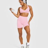 EffortlessLift™ Seamless Shorts with White Logo | Petal Pink