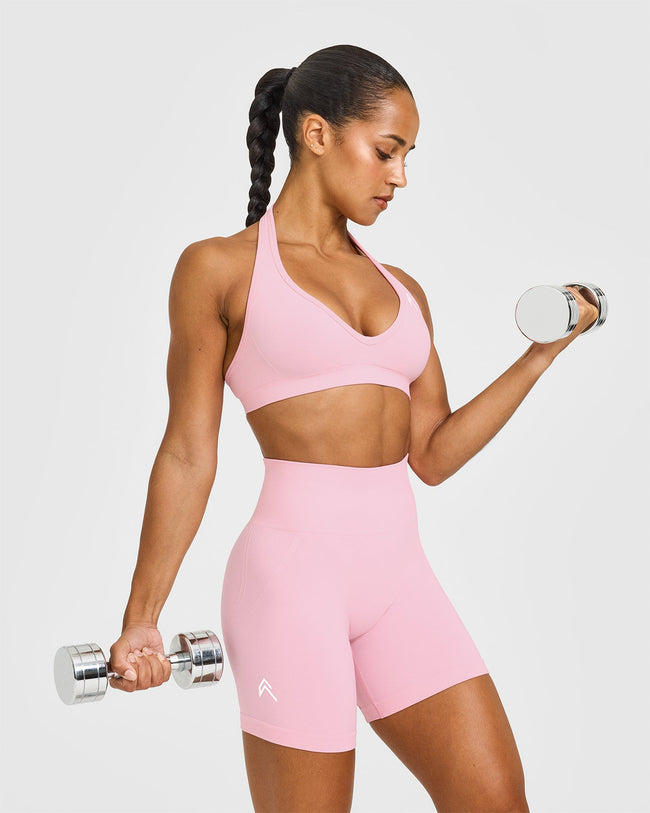 EffortlessLift™ Seamless Shorts with White Logo | Petal Pink