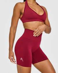 EffortlessLift™ Seamless Shorts with White Logo | Claret Red