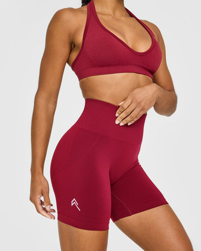 EffortlessLift™ Seamless Shorts with White Logo | Claret Red