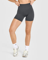 SoftMotion™ High Waisted Shorts 6" with White Logo | Coal
