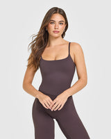 SoftMotion™ Strappy Mid Vest with Built in Bra Shelf with White Logo | Dark Umber Brown