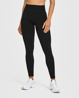 Timeless High Waisted Leggings with White Logo | Black