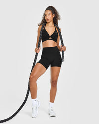 Unified High Waisted Shorts White Logo 6" | Black