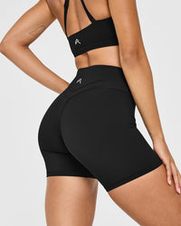 Unified High Waisted Shorts White Logo 6" | Black