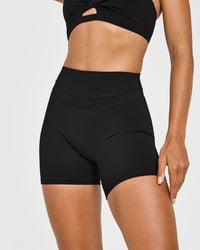 Unified High Waisted Shorts White Logo 6" | Black