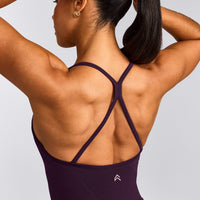 EnhanceLift™ Seamless Strappy Racer Vest with Built in Bra Shelf with Grey Logo | Blackberry Purple