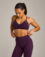 EnhanceLift™ Seamless Strappy Sports Bra with Grey Logo | Blackberry Purple